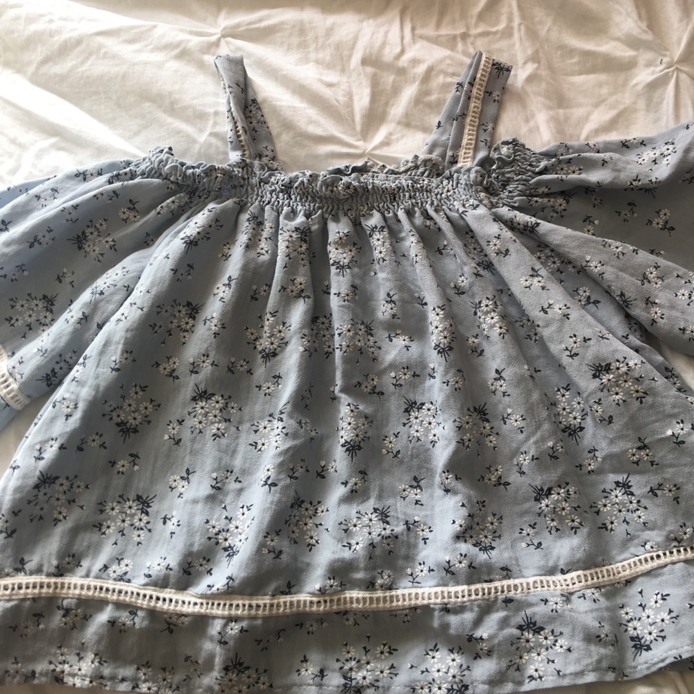 Off The Shoulder Floral Blue Top